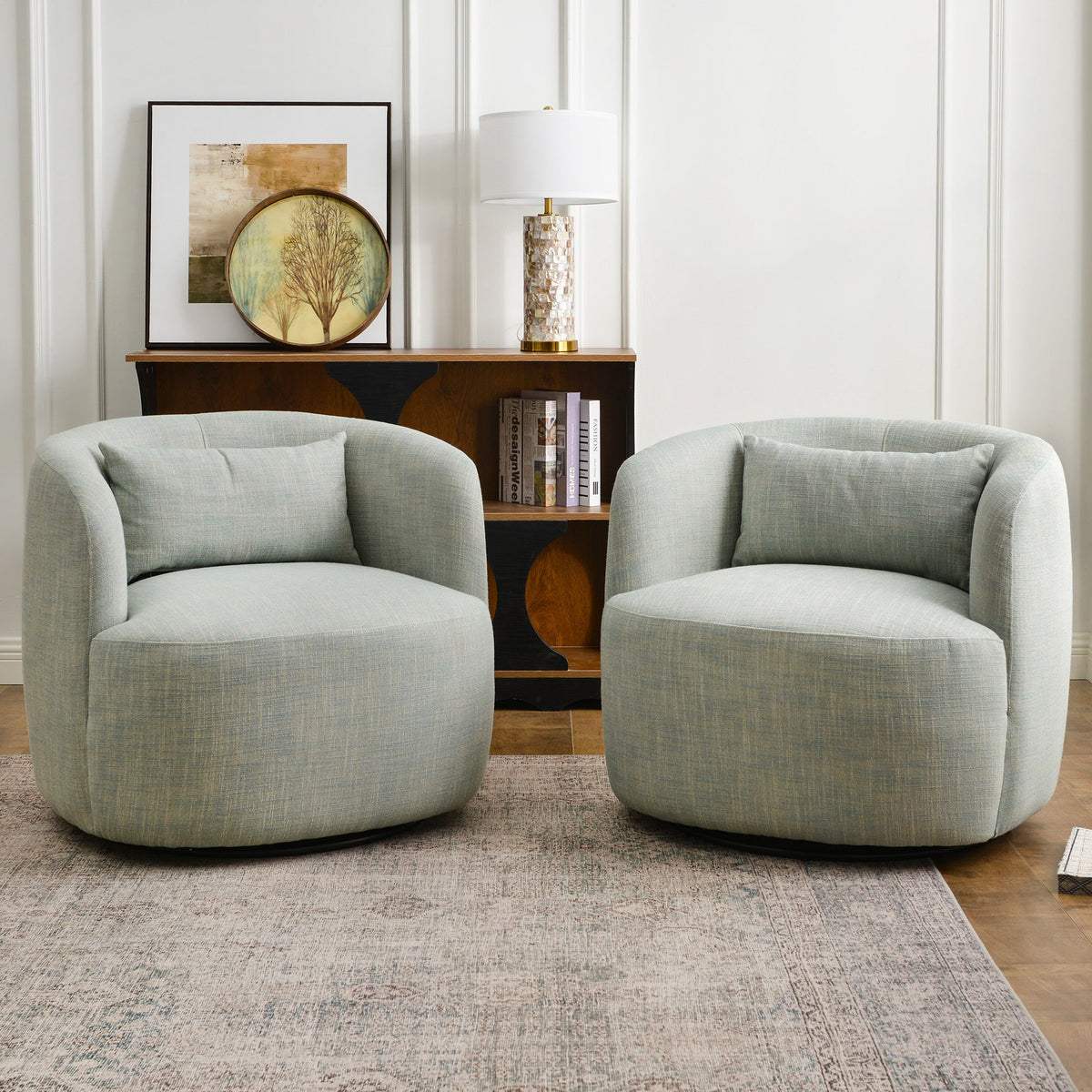 Ashlie Linen Swivel Barrel Chair