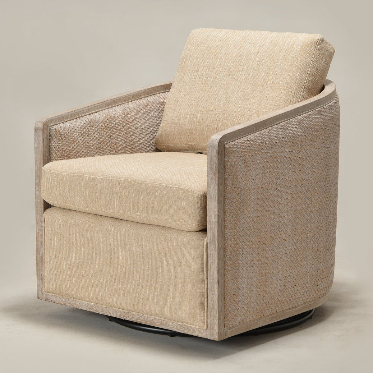 Claude Linen Swivel Cane Chair