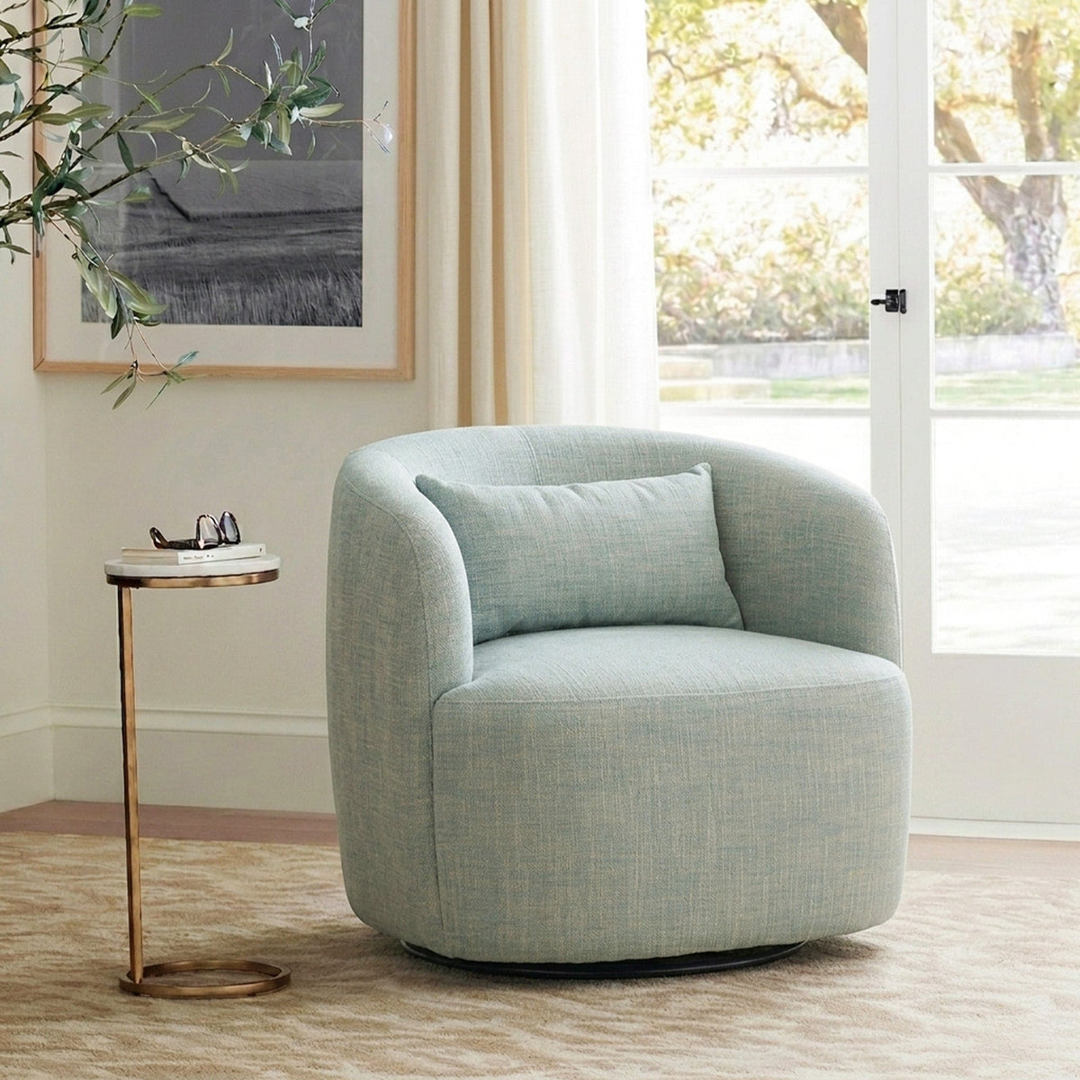 Ashlie Linen Swivel Barrel Chair