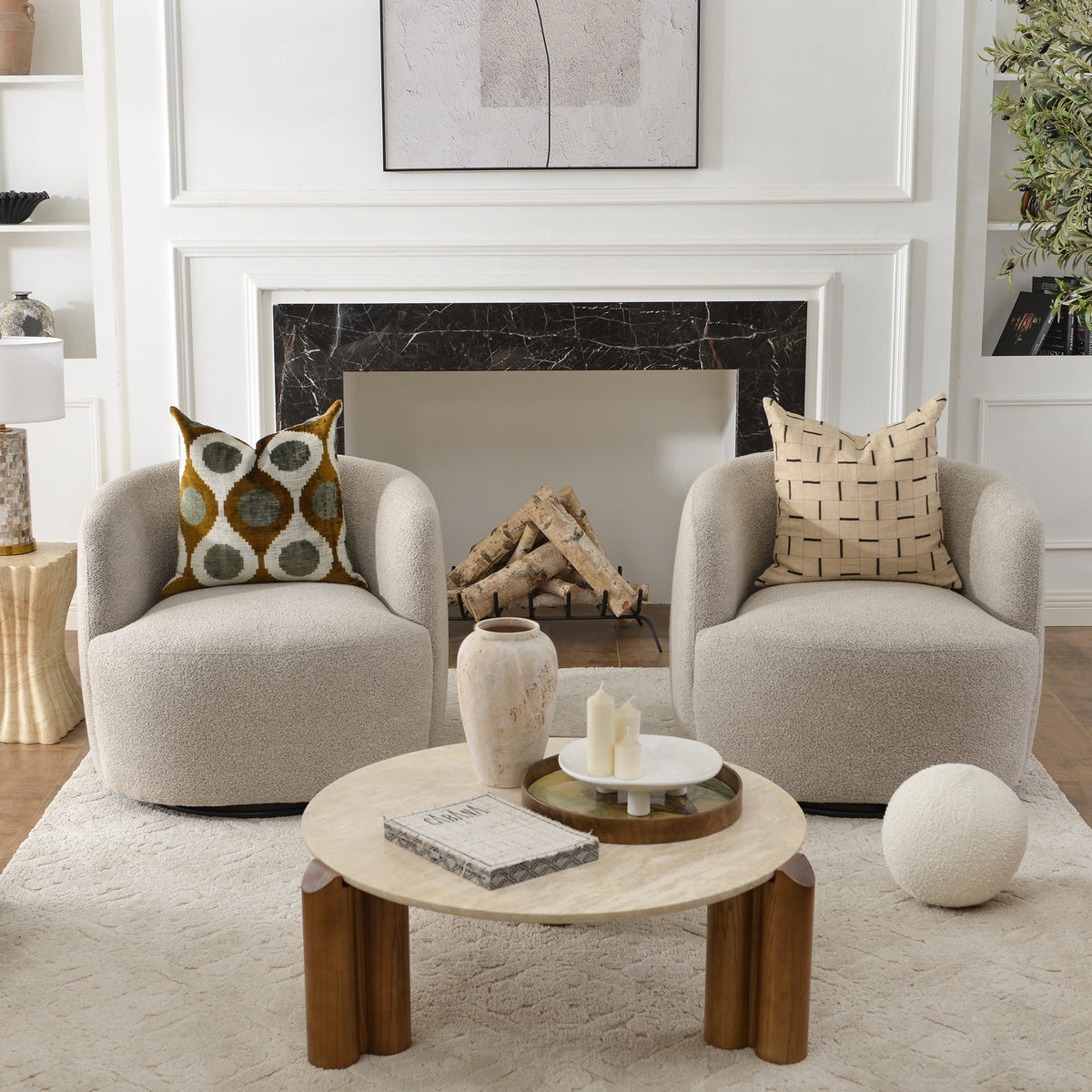 Ashlie Bouclé Swivel Barrel Chair