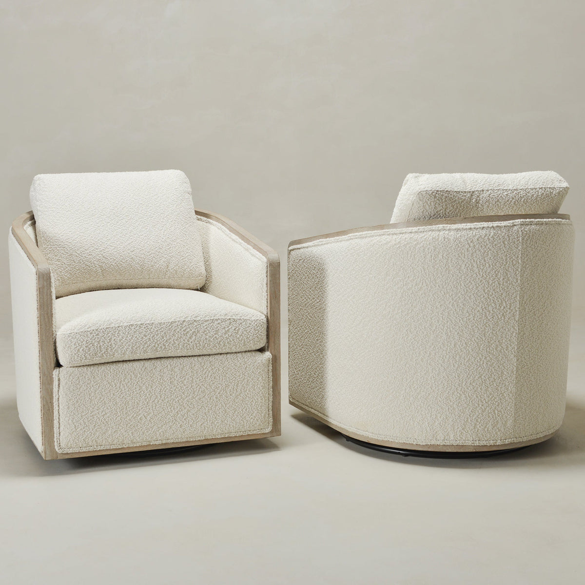 Claude Bouclé Swivel Barrel Chair