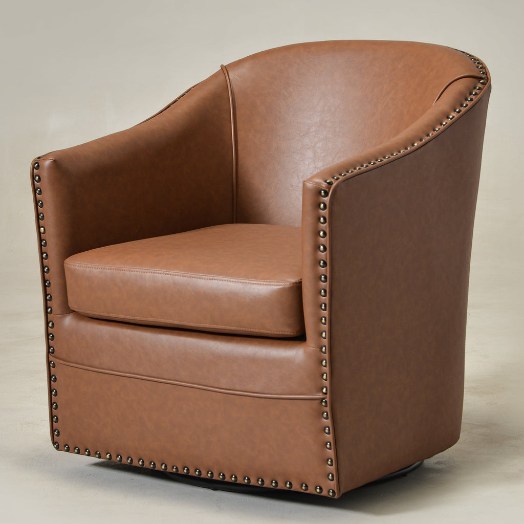Lawton Faux Leather Tufted Swivel Barrel Chair