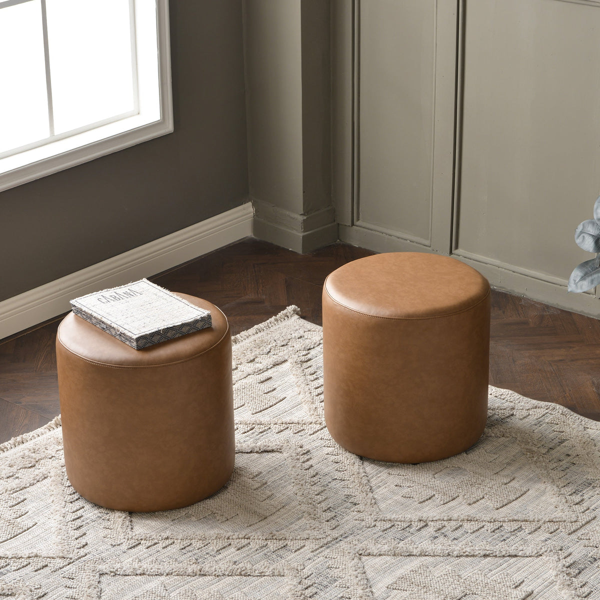 Elof Faux Leather Ottoman