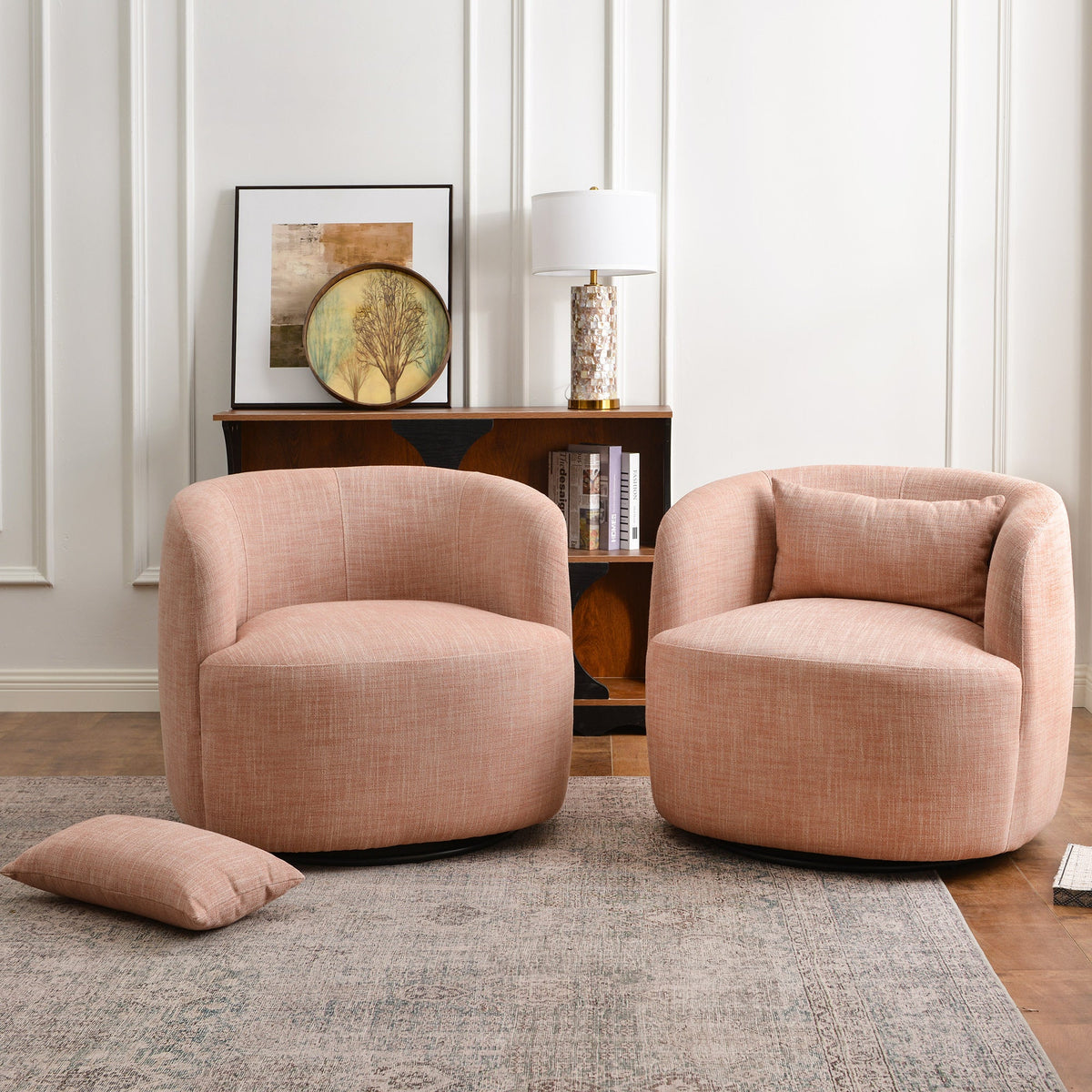 Ashlie Linen Swivel Barrel Chair