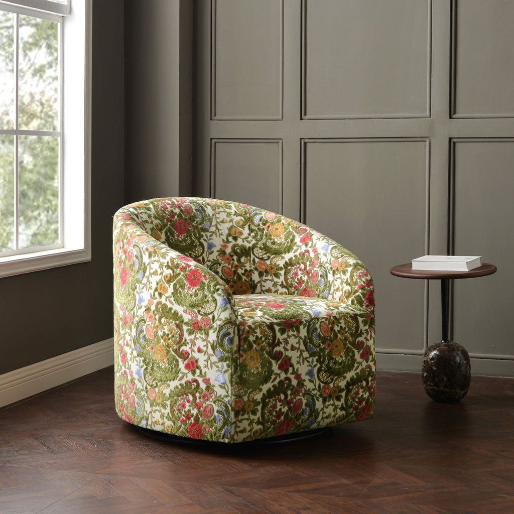 Teratect Exclusive | Susie Botanical Jacquard Swivel Barrel Chair