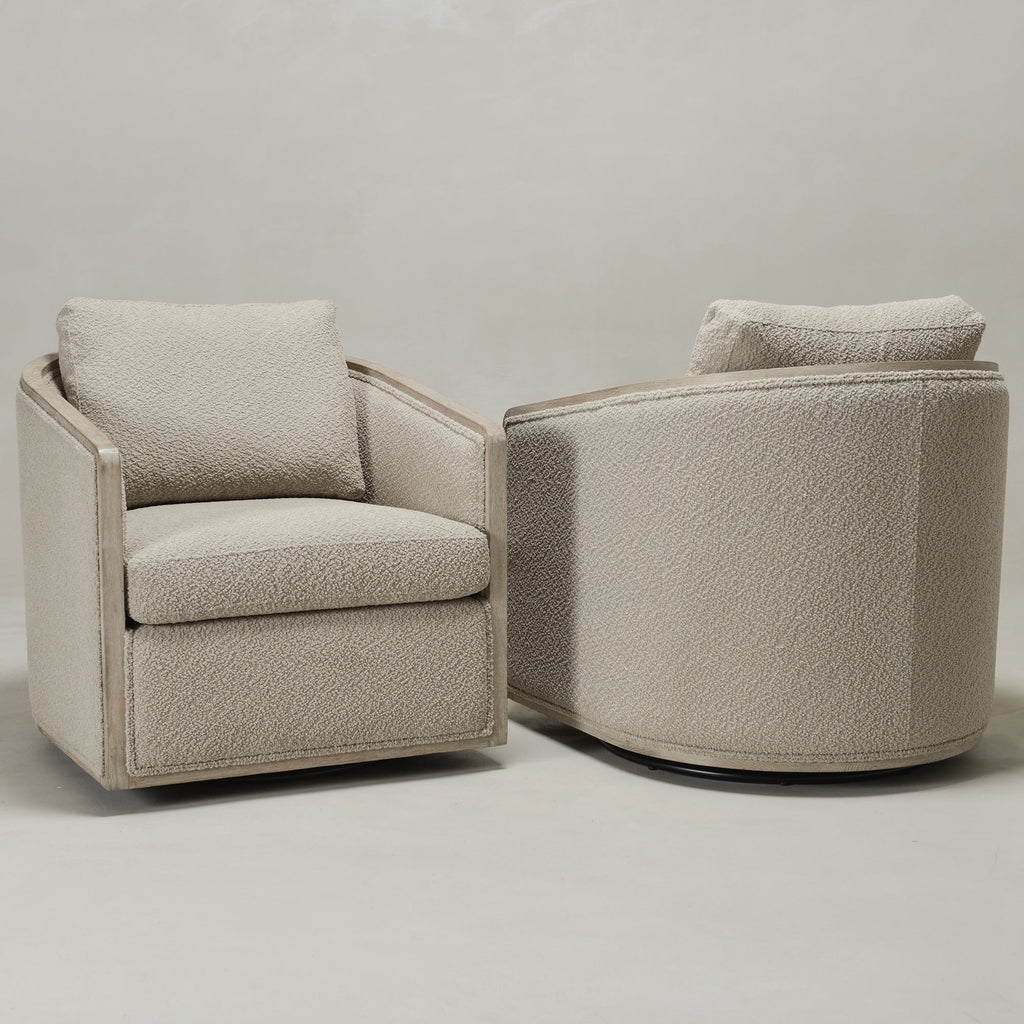 Claude Bouclé Swivel Barrel Chair