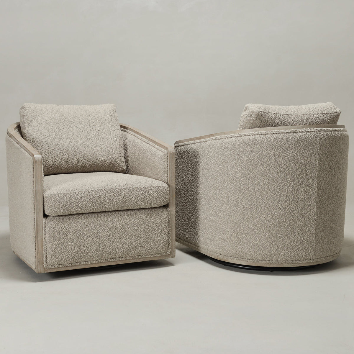 Claude Bouclé Swivel Barrel Chair