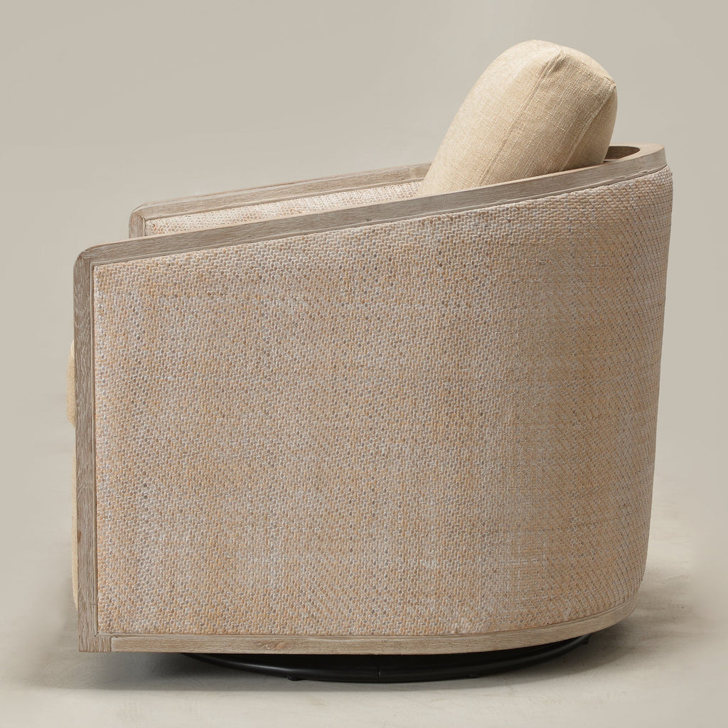 Claude Linen Swivel Cane Chair