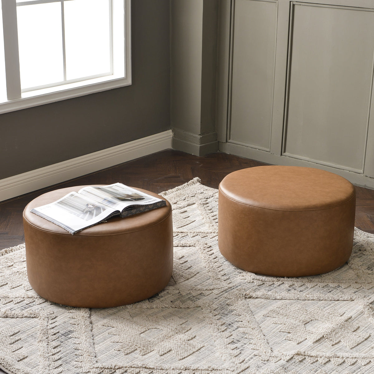Elof Faux Leather Ottoman