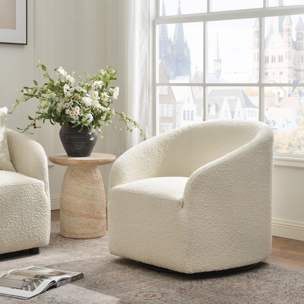 Susie Premium Bouclé Swivel Barrel Chair
