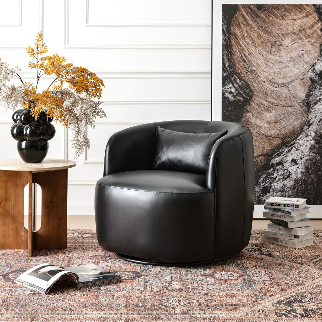 Ashlie Leather Swivel Barrel Chair