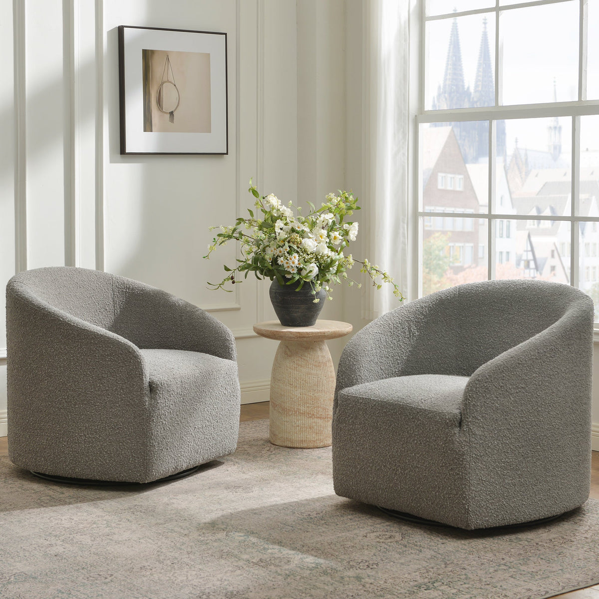 Susie Premium Bouclé Swivel Barrel Chair