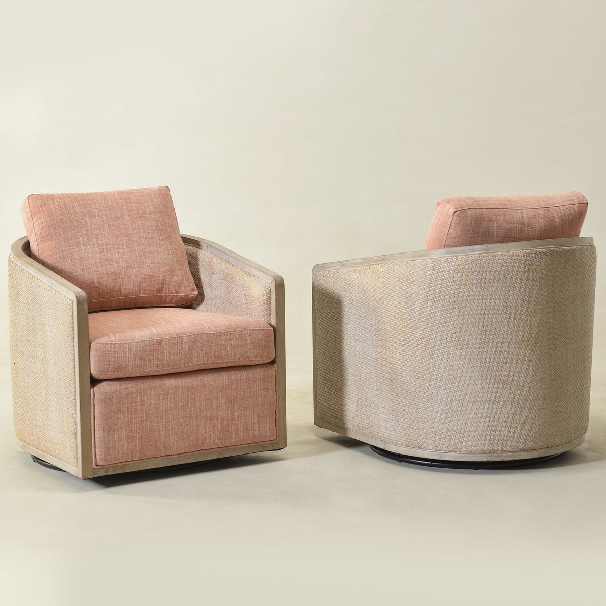 Claude Linen Swivel Cane Chair