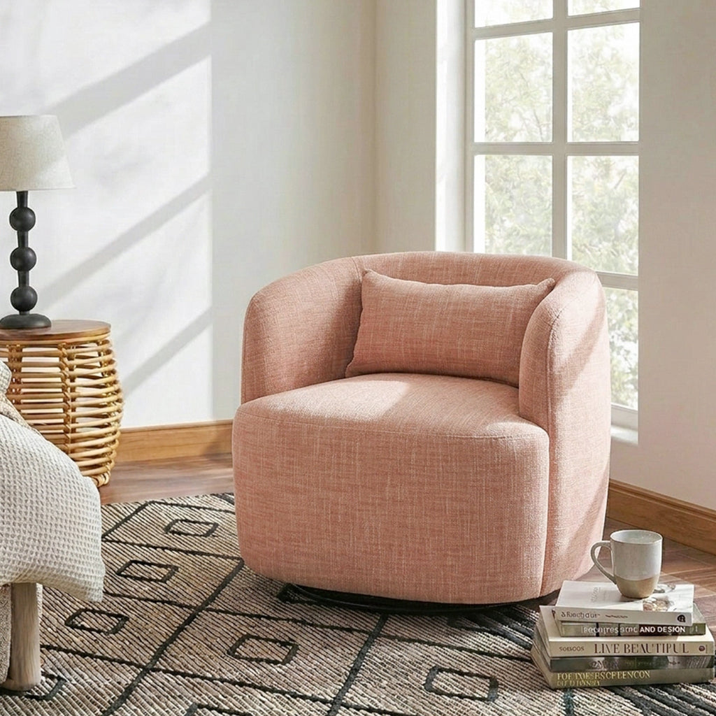 Ashlie Linen Swivel Barrel Chair