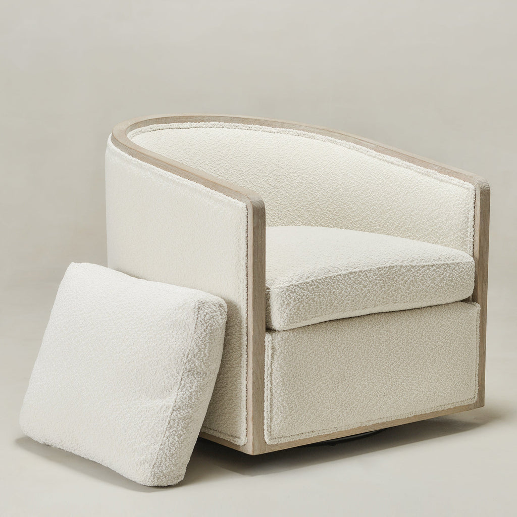 Claude Bouclé Swivel Barrel Chair