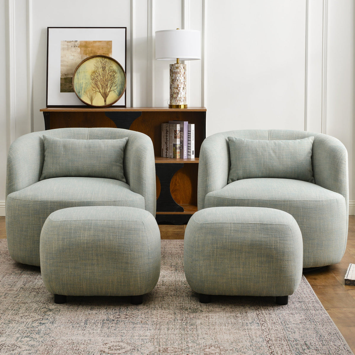 Ashlie Linen Swivel Barrel Chair