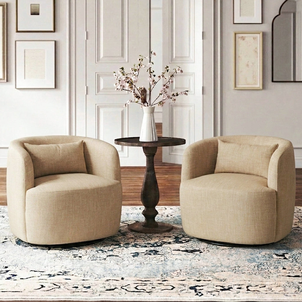 Ashlie Linen Swivel Barrel Chair