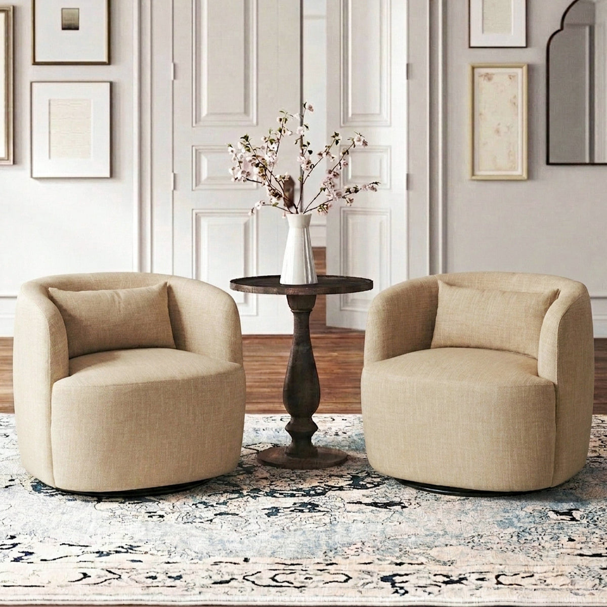 Ashlie Linen Swivel Barrel Chair