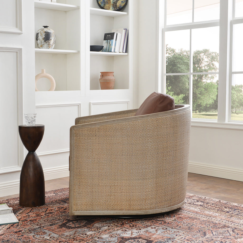 Claude Premium Leather Swivel Cane Chair