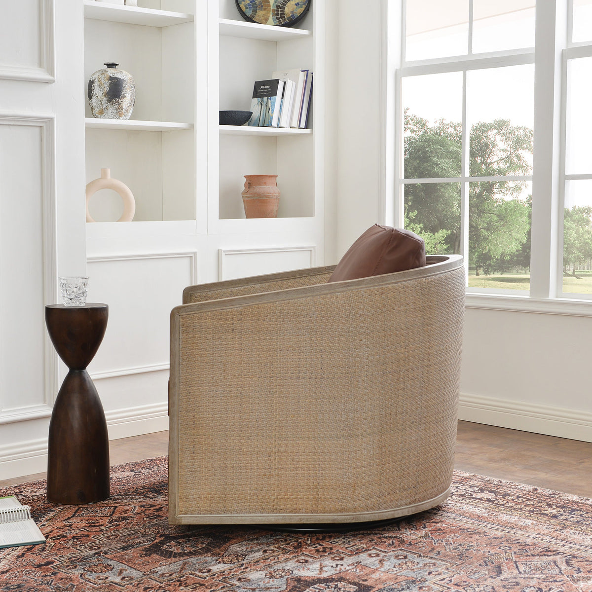 Claude Premium Leather Swivel Cane Chair
