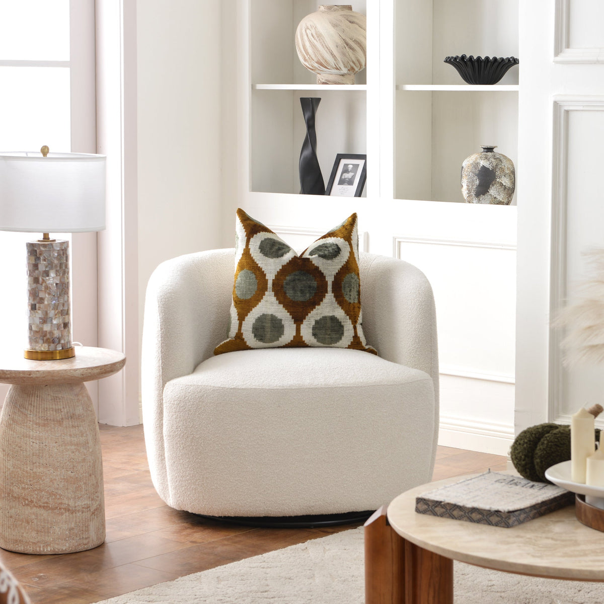Ashlie Bouclé Swivel Barrel Chair