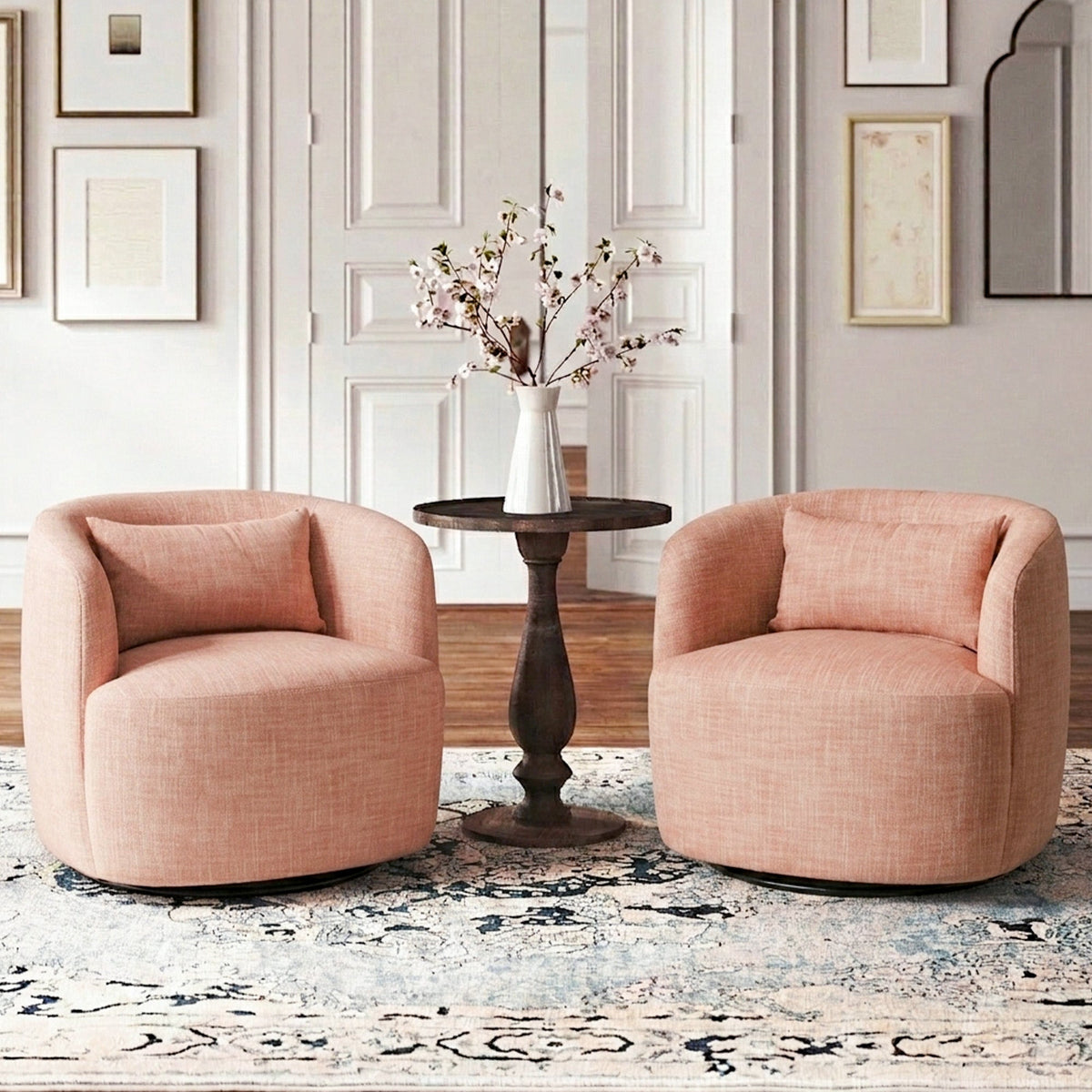 Ashlie Linen Swivel Barrel Chair