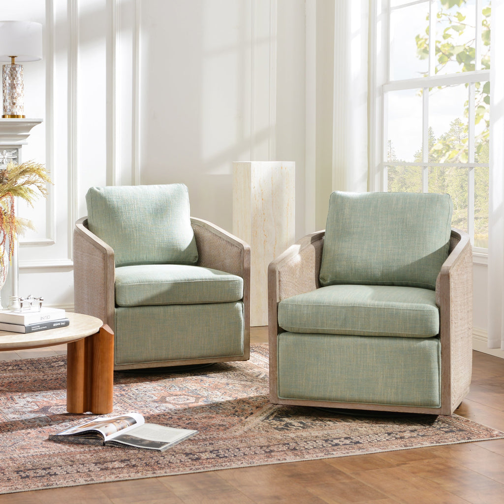 Claude Linen Swivel Cane Chair