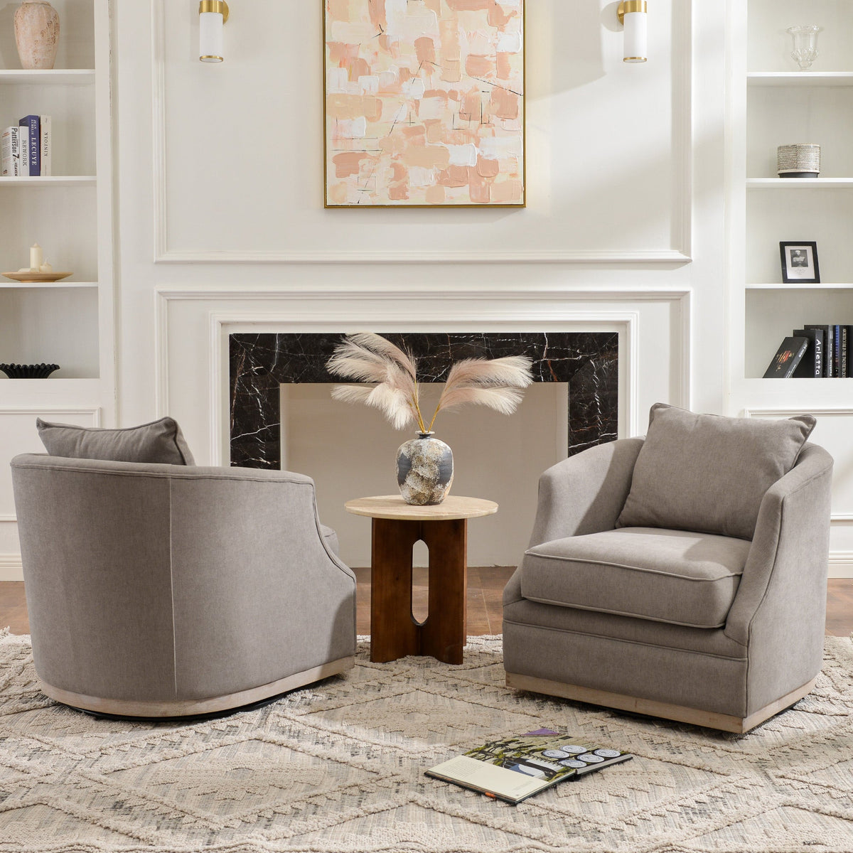 Minerva Linen Swivel Barrel Chair
