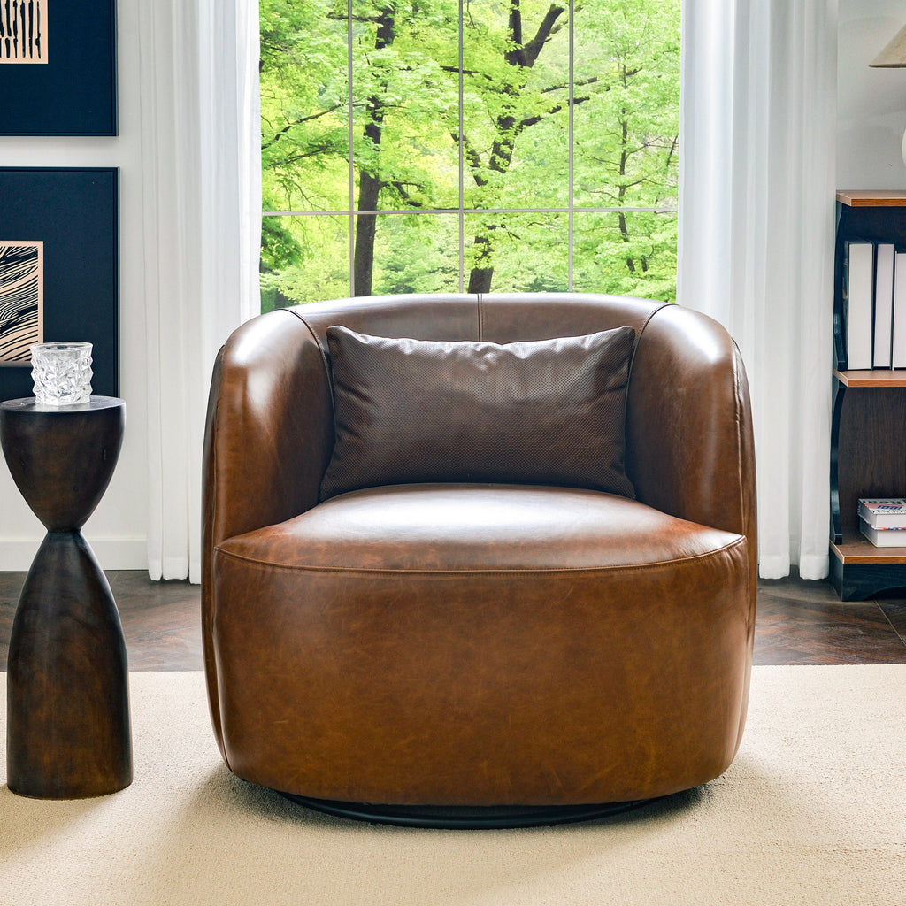 Ashlie Leather Swivel Barrel Chair