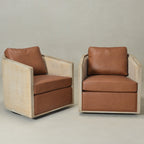 Claude Premium Leather Swivel Cane Chair