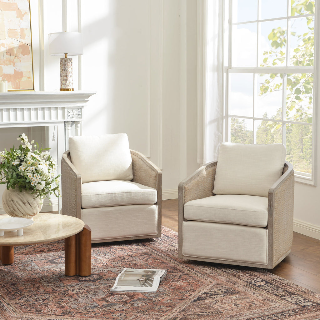Claude Linen Swivel Cane Chair