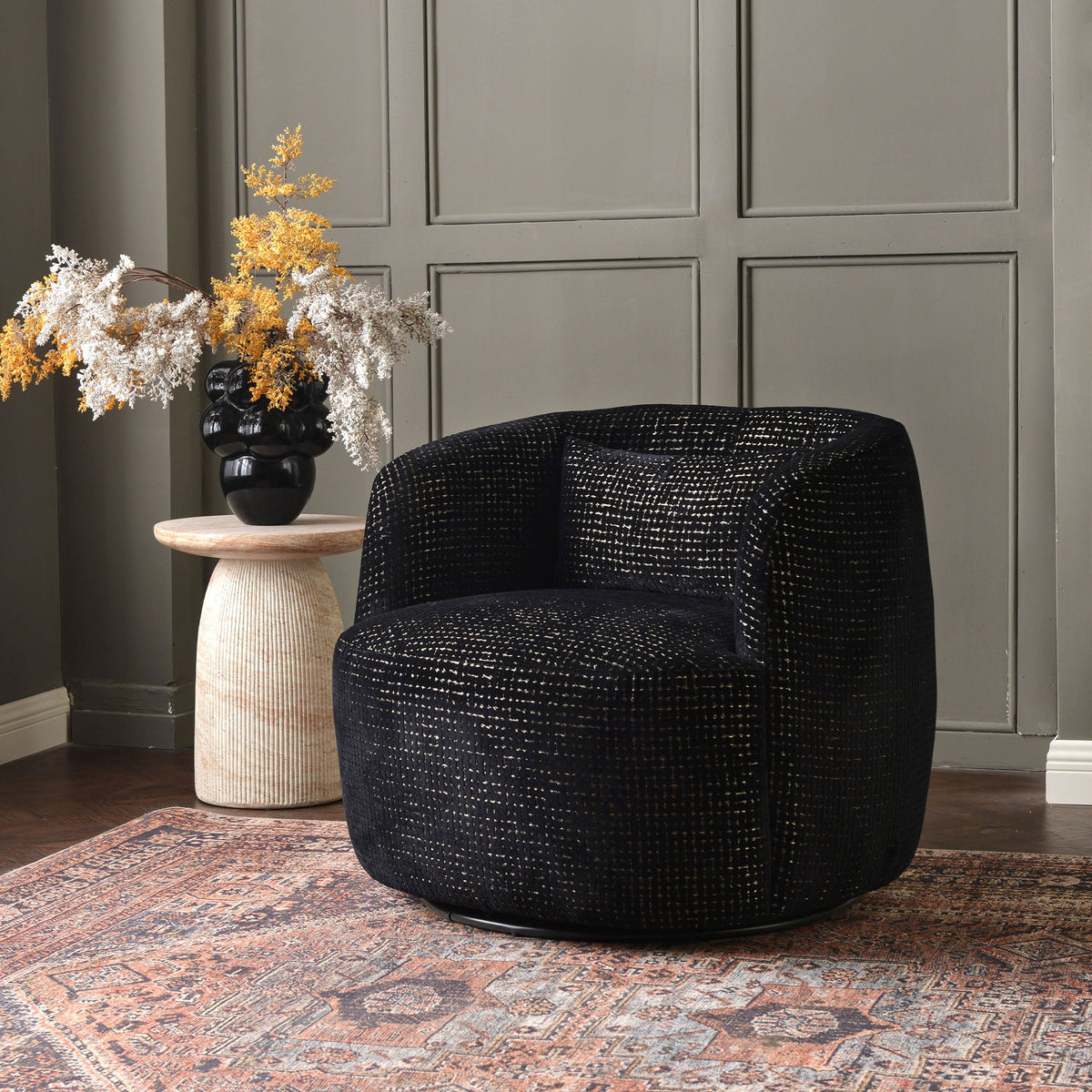 Teratect Exclusive | Ashlie Sculpted Jacquard Swivel Barrel Chair