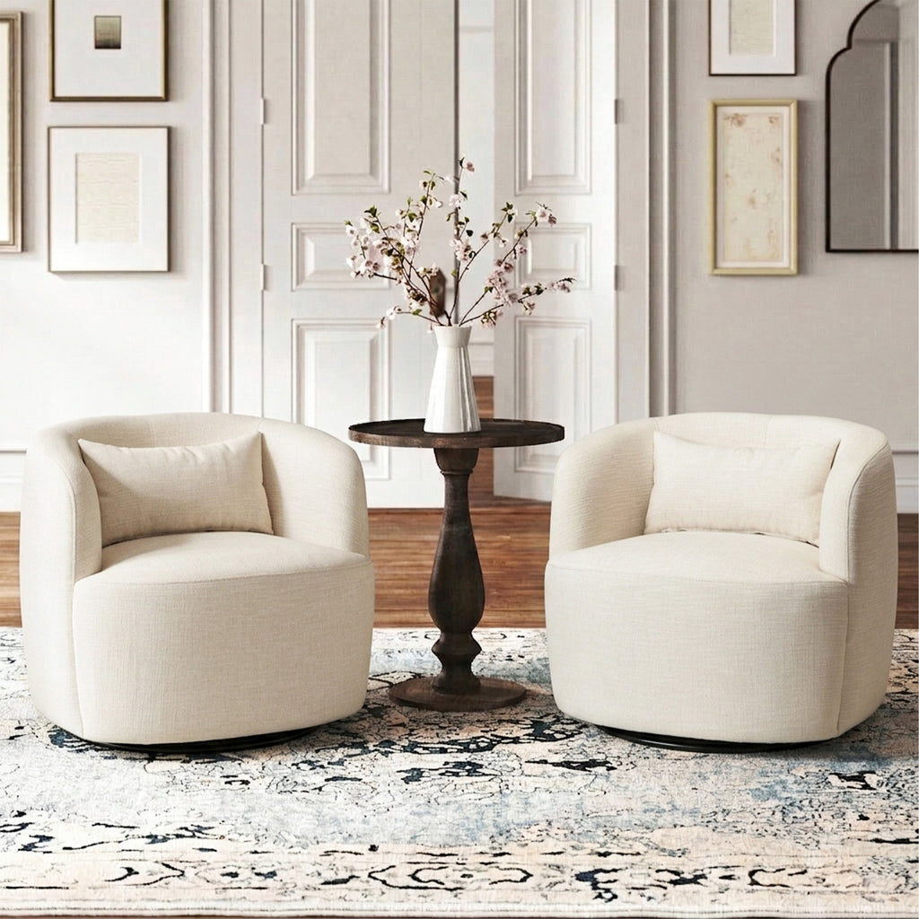 Ashlie Linen Swivel Barrel Chair