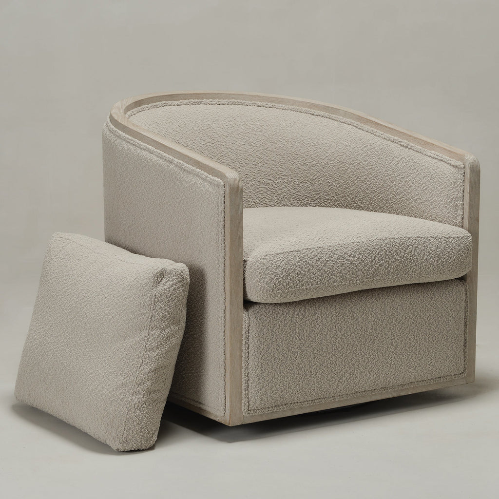 Claude Bouclé Swivel Barrel Chair