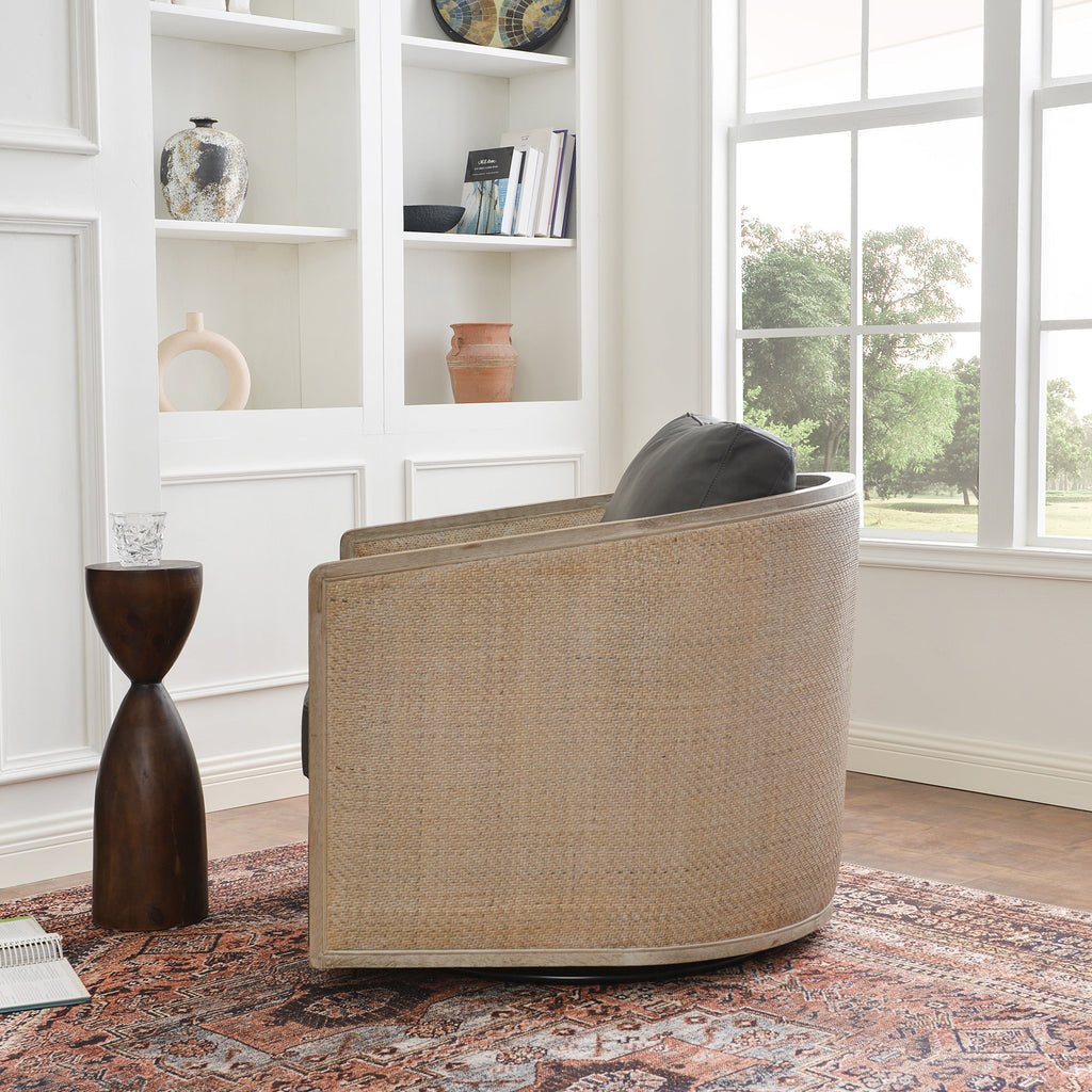 Claude Premium Leather Swivel Cane Chair
