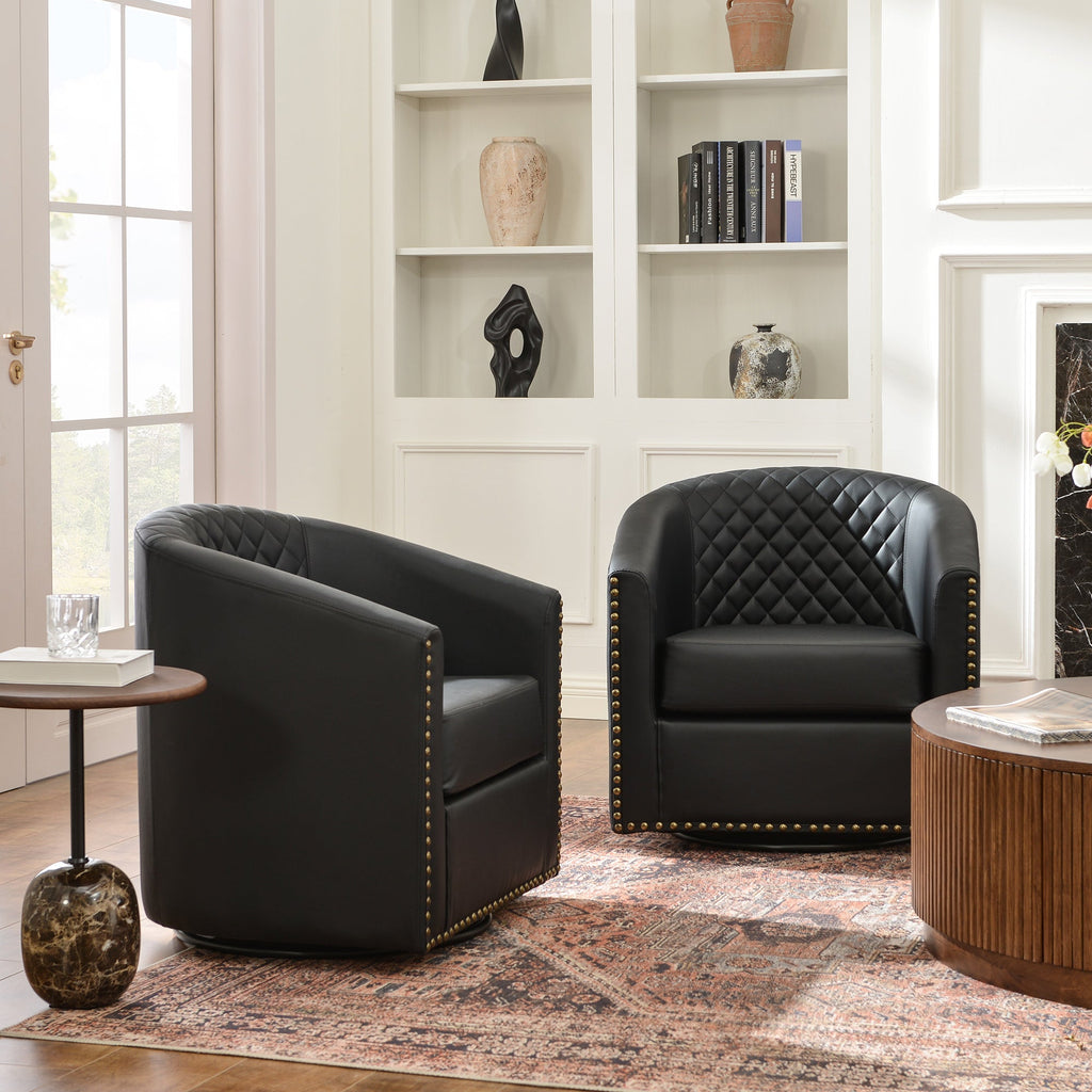 Logan Faux Leather Tufted Swivel Club Chair