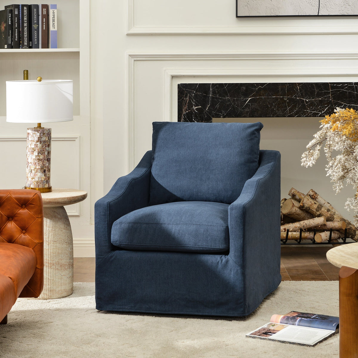 Charles Slipcover Swivel Barrel Chair