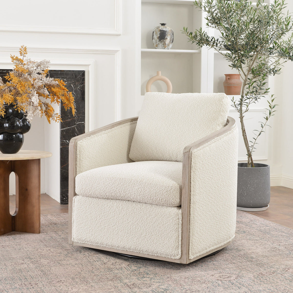 Claude Bouclé Swivel Barrel Chair