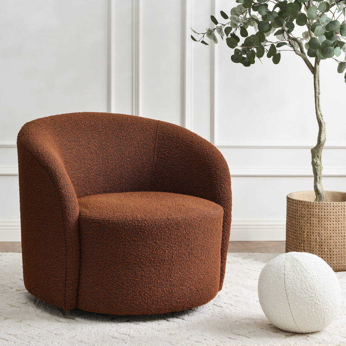Everitte Bouclé Swivel Barrel Chair