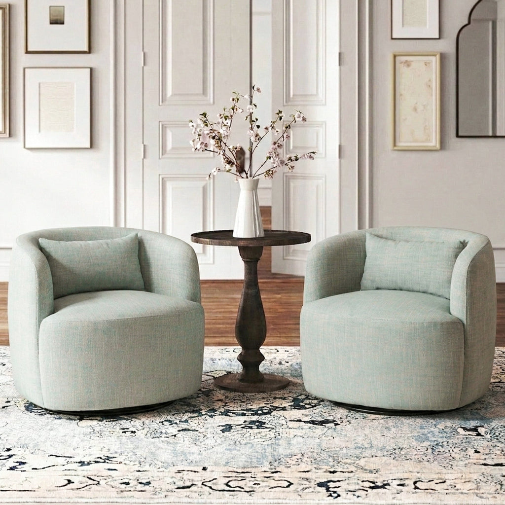 Ashlie Linen Swivel Barrel Chair