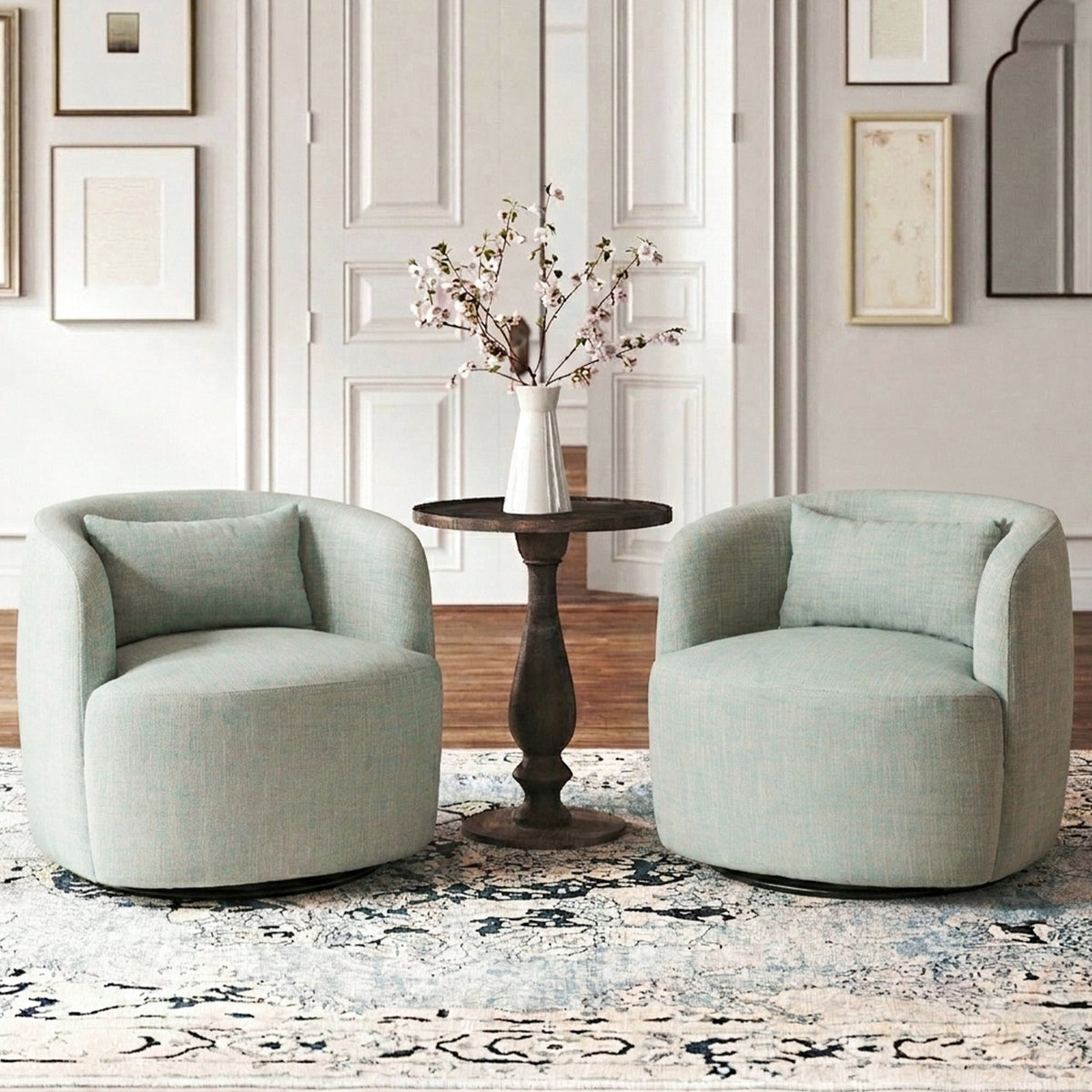 Ashlie Linen Swivel Barrel Chair