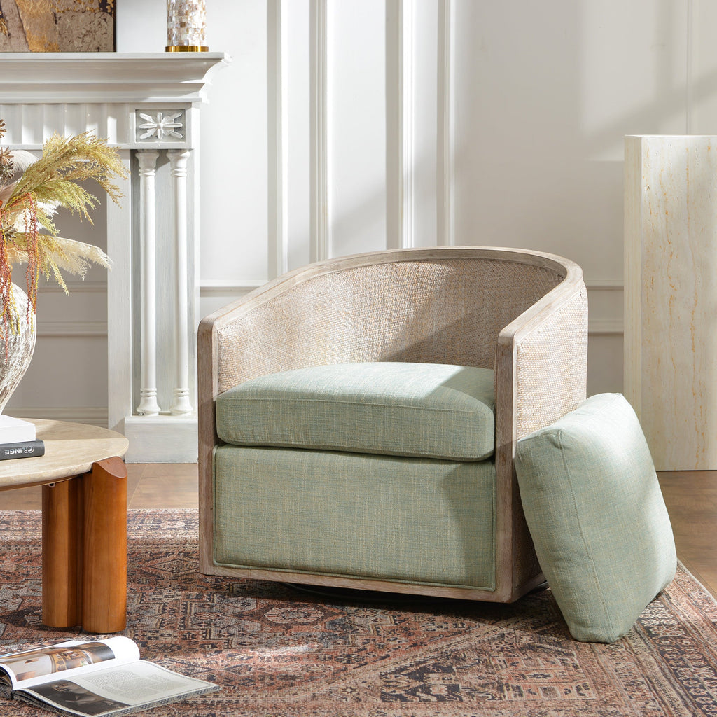 Claude Linen Swivel Cane Chair