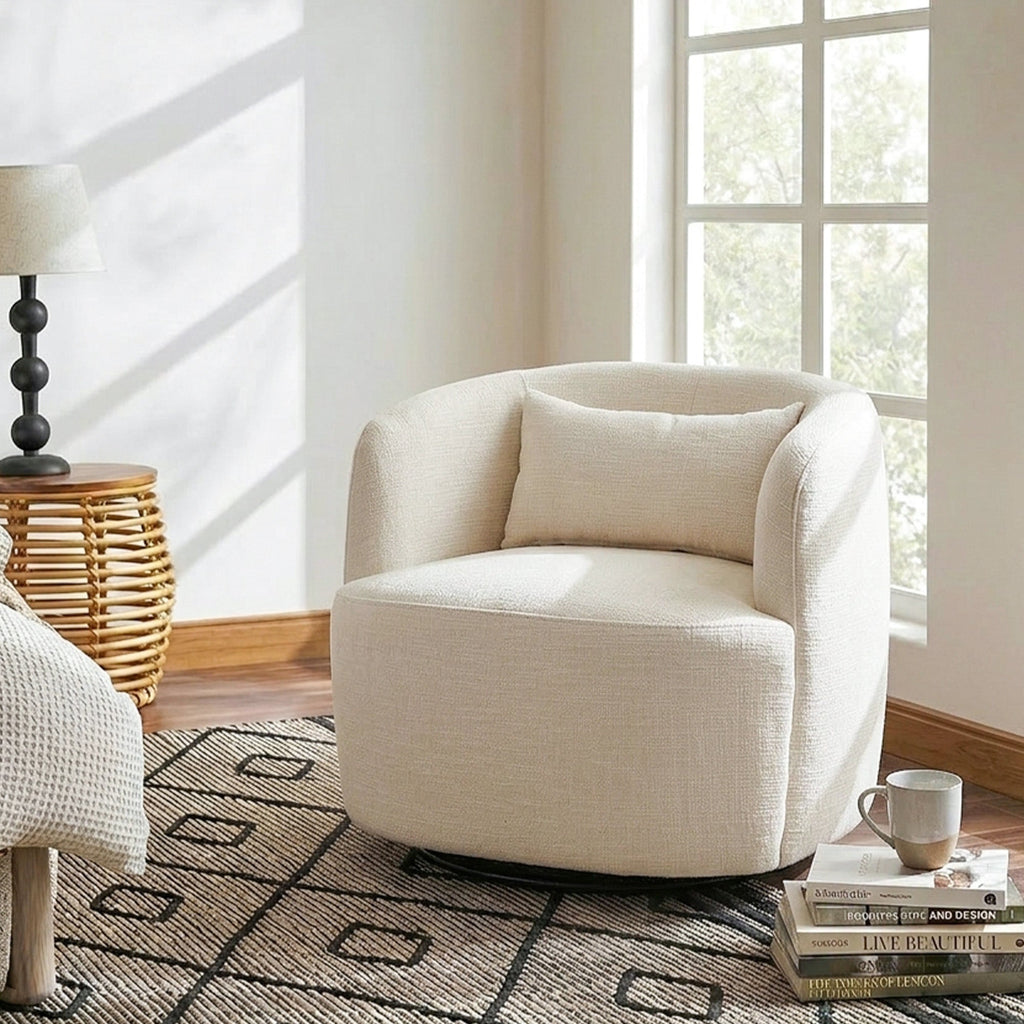 Ashlie Linen Swivel Barrel Chair
