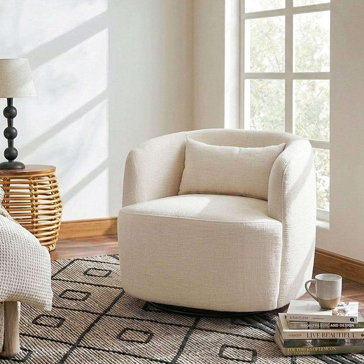 Ashlie Linen Swivel Barrel Chair