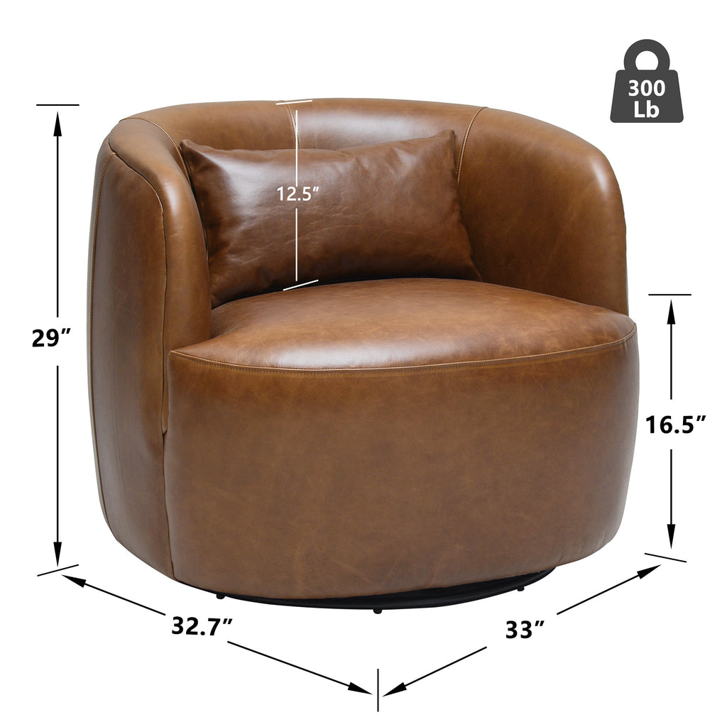 Ashlie Leather Swivel Barrel Chair