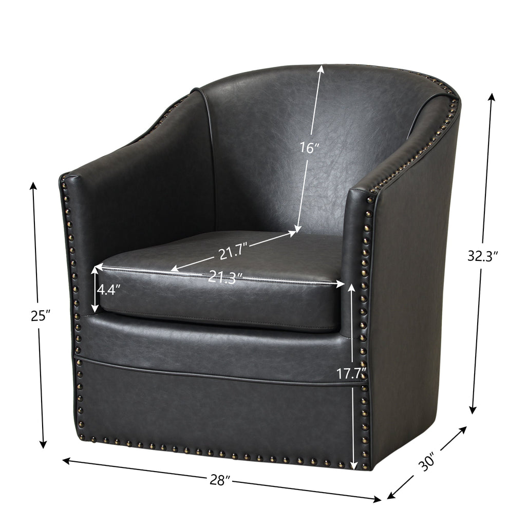 Lawton Faux Leather Tufted Swivel Barrel Chair