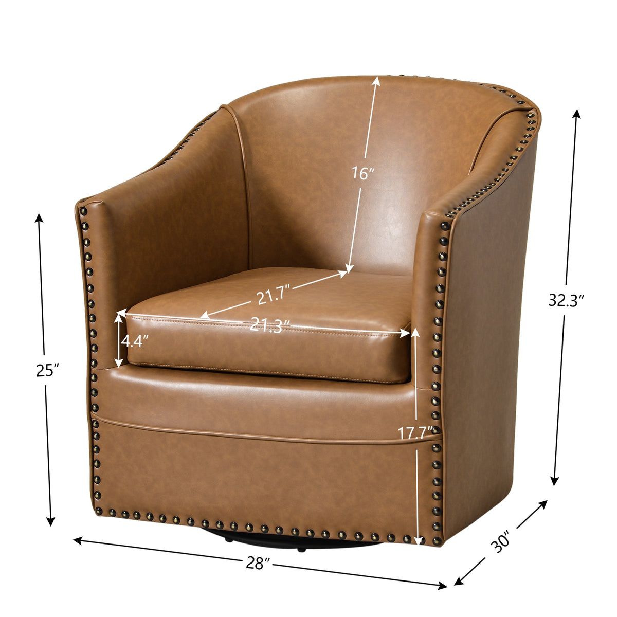 Lawton Faux Leather Tufted Swivel Barrel Chair