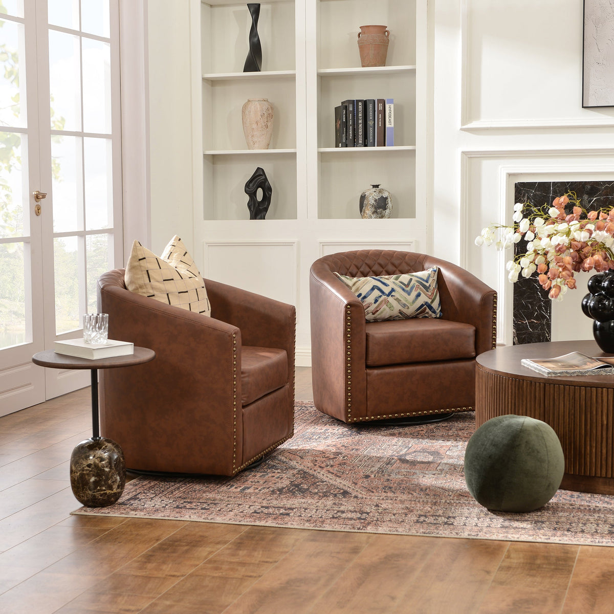 Logan Faux Leather Tufted Swivel Club Chair