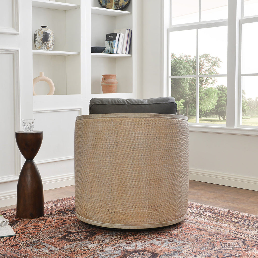 Claude Premium Leather Swivel Cane Chair
