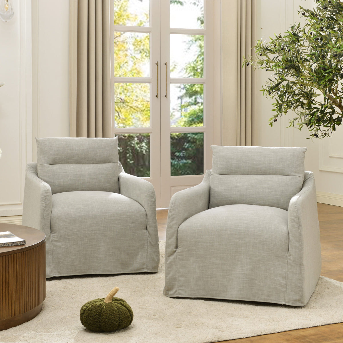 Clara Linen Slipcover Swivel Chair
